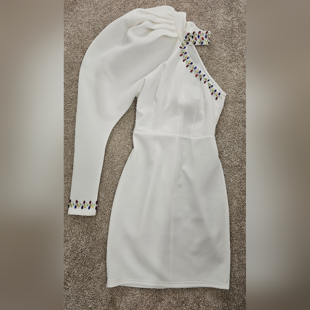 Elegant White One-Shoulder Dress with Embellishments